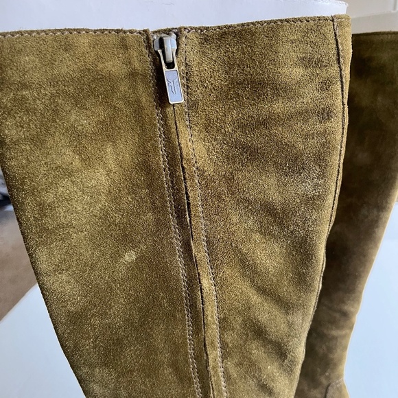 Frye Reed Sz 7M Olive Green Suede Side Zipper Tall Casual Dress Heeled Boots - Picture 7 of 12